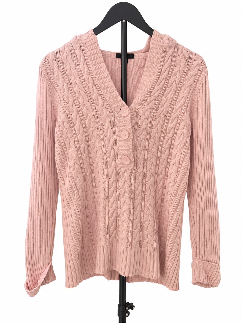 BCBGMaxAzria Blush Cable-Knit V-Neck Henley Sweater